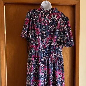 Julia Jordan Floral Flutter Sleeve High Neck Midi Dress sz 14 Pockets!